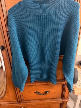 Pink Rose Teal Ribbed Mock Neck Sweater